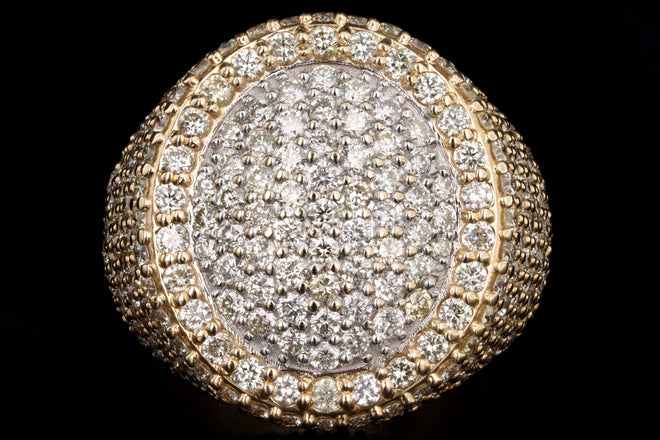 14K Yellow Gold 3.0 Carat Total Weight Round Brilliant Cut Diamond Pave Dome Ring - Queen May