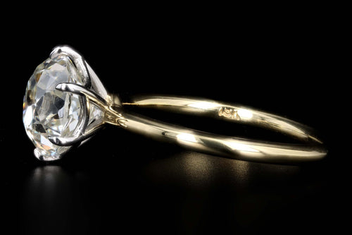 18K Yellow Gold & Platinum 2.84 Carat Old Mine Cut Diamond Solitaire Engagement Ring GIA Certified - Queen May