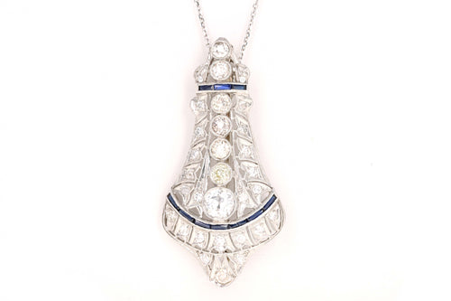Art Deco Platinum Diamond and Sapphire Brooch and Pendant - Queen May