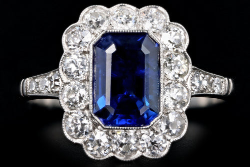 Art Deco Inspired Platinum 2.03 Carat Natural Sapphire & Diamond Halo Ring - Queen May