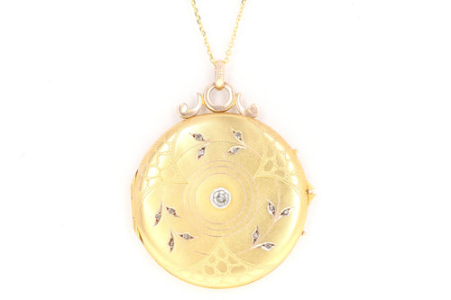Victorian 15K Yellow Gold Rose Cut Diamond Locket Pendant Necklace - Queen May