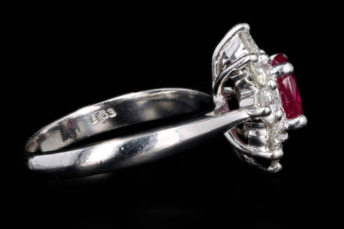 Platinum .72 Carat Oval Natural Ruby & Diamond Halo Ring - Queen May