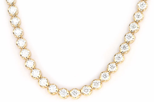 14K Yellow Gold 9.17 Carat Total Weight Round Diamond Adjustable Bolo Tennis Necklace - Queen May