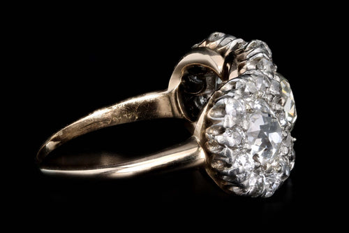 Victorian 18K Yellow Gold & Platinum Three Stone Old Mine Cut Diamond Cluster Ring - Queen May