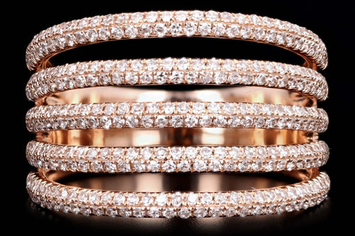 14K Rose Gold Wide Diamond Pave Ring - Queen May