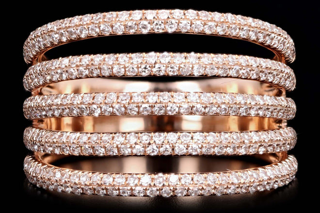 14K Rose Gold Wide Diamond Pave Ring - Queen May