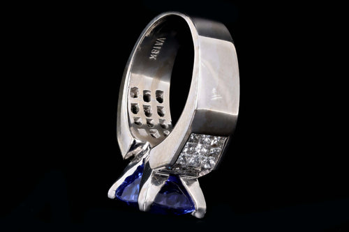 18K White Gold 3.50 Carat Tanzanite & Princess Cut Diamond Ring - Queen May
