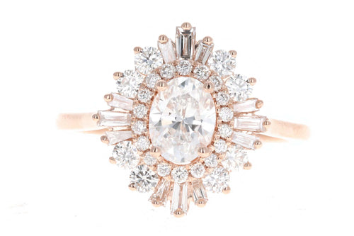 14K Rose Gold 0.77 Carat Oval Cut Diamond Fan Engagement Ring GIA Certified - Queen May
