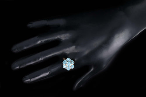 Victorian Inspired 14K Yellow Gold 5.92 Carat Total Weight Blue Zircon Cluster Ring - Queen May