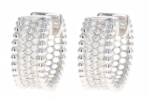 18K White Gold 1.48 Carat Total Weight Round Brilliant Cut Diamond Huggie Earrings - Queen May
