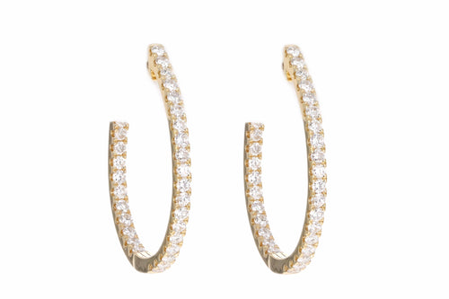 18K White or Yellow Gold 2.0 Carat Total Weight Diamond Inside Out Oval Hoop Earrings - Queen May