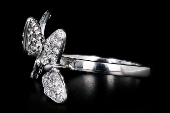 18K White Gold 0.85 Carat Total Weight Diamond Double Butterfly Ring - Queen May