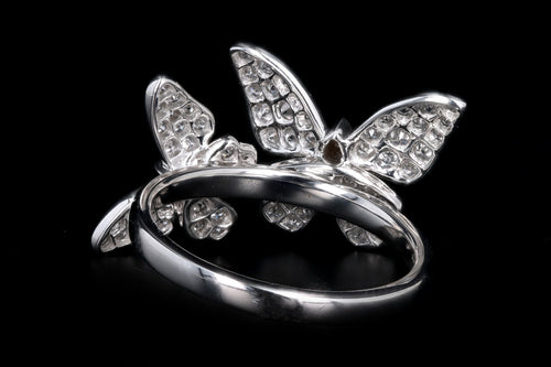 18K White Gold 0.85 Carat Total Weight Diamond Double Butterfly Ring - Queen May