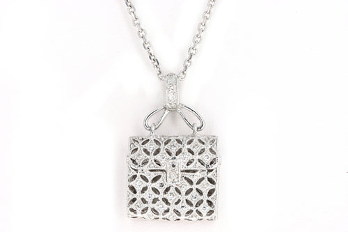 14K White Gold 0.07 Carat Total Weight Diamond Purse Pendant Necklace - Queen May