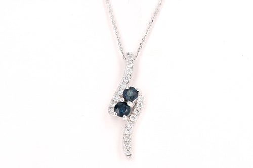14K White Gold Round Sapphire & Diamond Swirl Pendant Necklace - Queen May