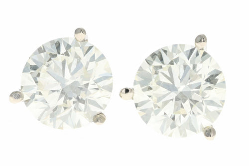14K White Gold 3.40 Carat Total Weight Round Brilliant Cut Diamond Martini Stud Earrings - Queen May