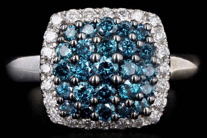 14K White Gold .50 Carat Total Weight Irradiated Blue Round Diamond Cluster Ring - Queen May