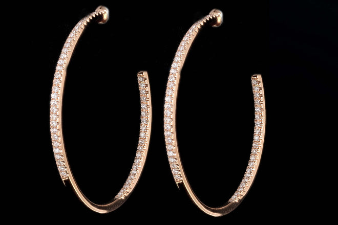 14K Rose Gold .19 Carat Total Weight Diamond Inside Out Hoop Earrings - Queen May