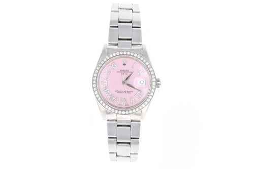 Rolex Date 34MM Model 1500 Pink Roman Numeral Dial - Queen May