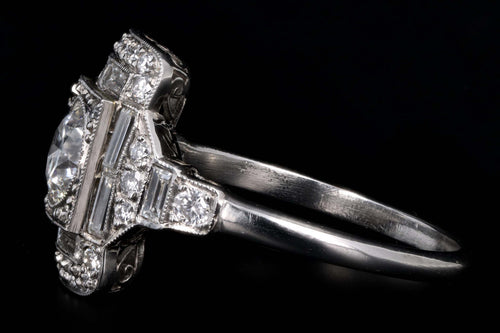 Art Deco Inspired Platinum 1.20 Carat Total Weight Round & Baguette Cut Diamond Ring - Queen May