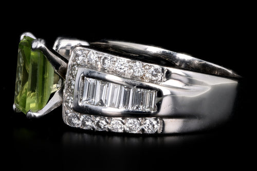 14K White Gold 1.35 Carat Emerald Cut Peridot & Diamond Ring - Queen May