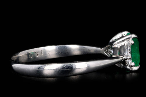 Platinum 1.11 Carat Natural Emerald & Trillion Diamond Three Stone Ring - Queen May