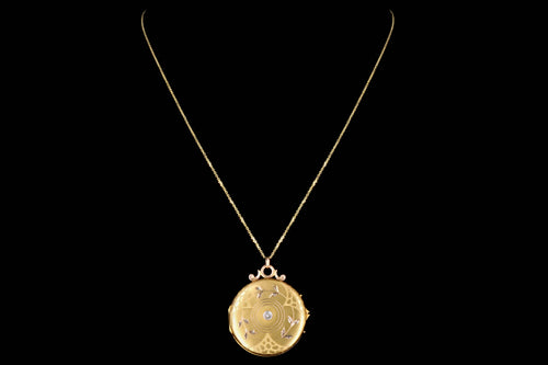 Victorian 15K Yellow Gold Rose Cut Diamond Locket Pendant Necklace - Queen May