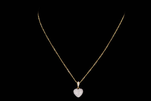 18K Yellow Gold .50 Carat Total Weight Round Diamond Pave Heart Pendant Necklace - Queen May