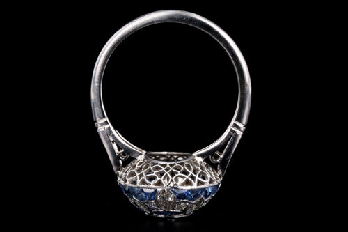 Art Deco Inspired Platinum .58 Carat Round Brilliant Cut Diamond & Natural Sapphire Ring - Queen May