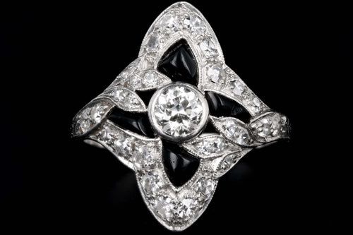 Art Deco Platinum .35 Carat Old European Cut Diamond & Black Onyx Ring - Queen May