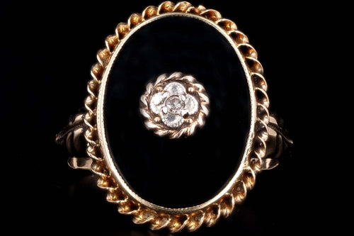 Victorian Inspired 10K Yellow Gold Onyx & Diamond Ring - Queen May