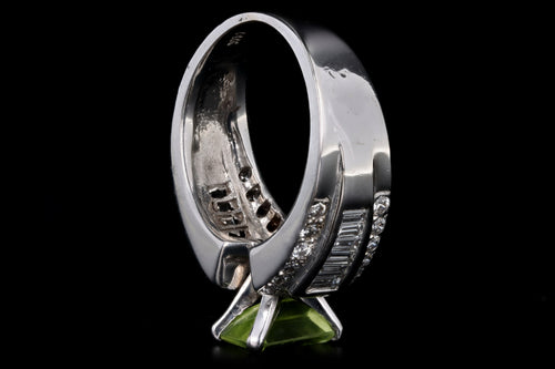 14K White Gold 1.35 Carat Emerald Cut Peridot & Diamond Ring - Queen May
