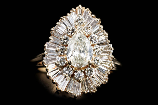 14K Yellow Gold 0.75 Carat Pear Cut Diamond Ballerina Halo Ring - Queen May