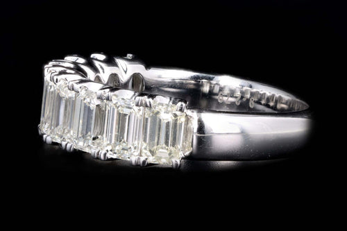 18K White Gold 2.79 Carat Total Weight Emerald Cut Diamond Half Eternity Wedding Band - Queen May