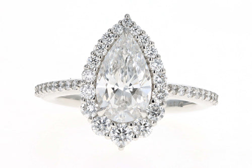 Platinum 1.63 Carat Pear Cut Diamond Graduated Halo Engagement Ring GIA Certified - Queen May