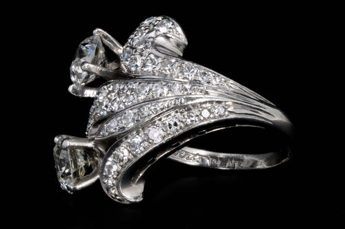Art Deco Platinum 2.85 Carat Total Weight Old European Cut Diamond Toi Et Moi Two Stone Ring - Queen May