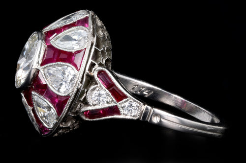 Art Deco Inspired Platinum 1.14 Carat Old European Cut Diamond & Natural Ruby Ring - Queen May