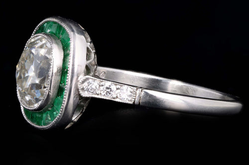 Art Deco Inspired 1.80 Carat Old Mine Diamond & Natural Emerald Halo E ...