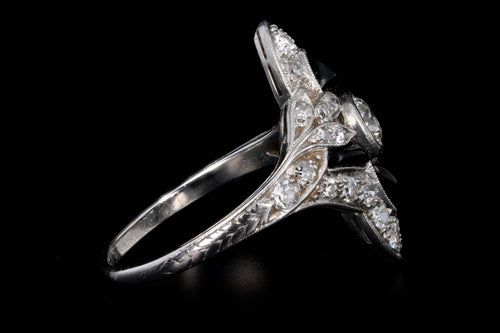 Art Deco Platinum .35 Carat Old European Cut Diamond & Black Onyx Ring - Queen May