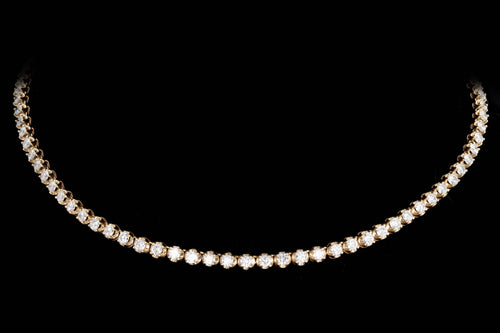 14K Yellow Gold 7.0 Carat Total Weight Round Brilliant Cut Diamond Tennis Choker Necklace - Queen May