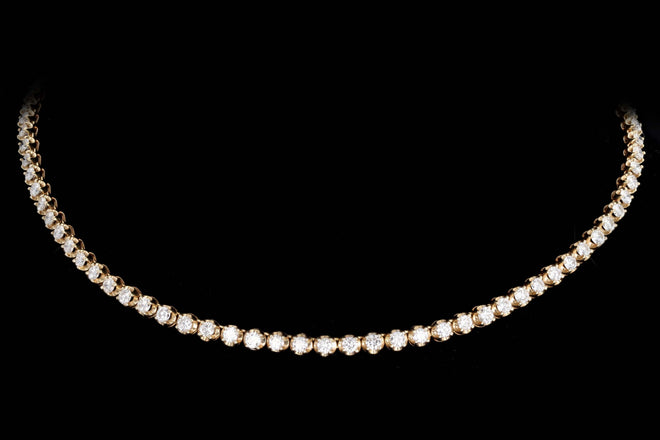 14K Yellow Gold 7.0 Carat Total Weight Round Brilliant Cut Diamond Tennis Choker Necklace - Queen May