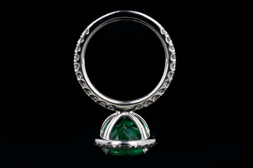 Platinum 5.92 Carat Pear Cut Natural Colombian Emerald & Diamond Halo Ring AGL Certified - Queen May