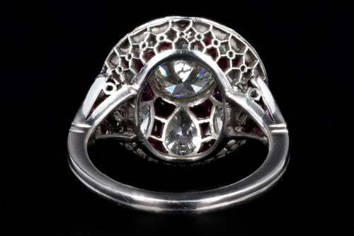 Art Deco Inspired Platinum 1.14 Carat Old European Cut Diamond & Natural Ruby Ring - Queen May