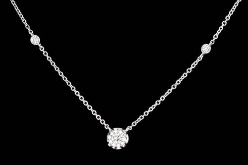 14K White Gold .80 Carat Total Weight Round Diamond Diamond By The Yard Pendant Necklace - Queen May