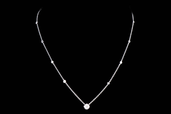 14K White Gold .80 Carat Total Weight Round Diamond Diamond By The Yard Pendant Necklace - Queen May