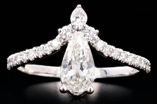 14K White Gold 0.82 Carat Pear Cut Diamond Chevron Shank Engagement Ring GIA Certified - Queen May