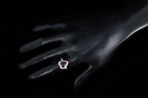 Art Deco Platinum Heart Cabochon Cut Pink Tourmaline & Diamond Ring - Queen May