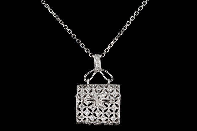 14K White Gold 0.07 Carat Total Weight Diamond Purse Pendant Necklace - Queen May