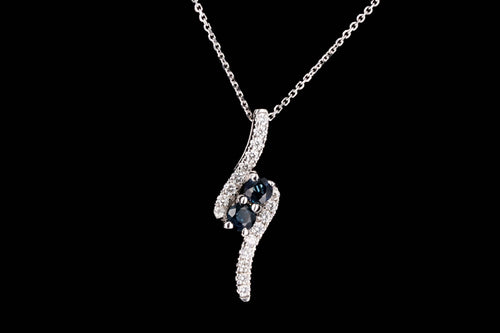 14K White Gold Round Sapphire & Diamond Swirl Pendant Necklace - Queen May