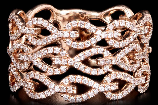 14K Rose Gold .48 Carat Total Weight Wide Diamond Band - Queen May